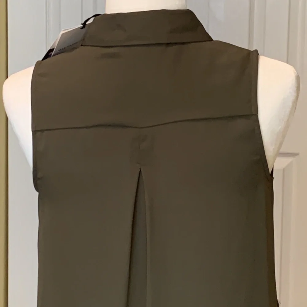 WHO WHAT WEAR Olive Button Down Sleeveless Dress Size XS *NEW*